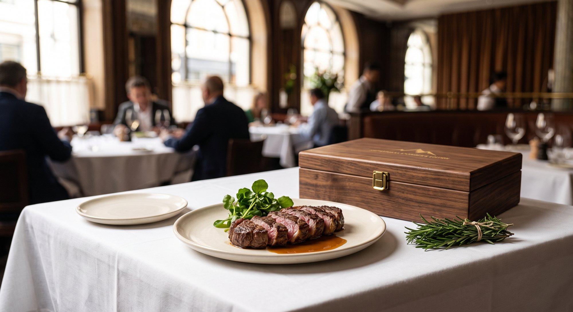 Restaurant setting with salt block