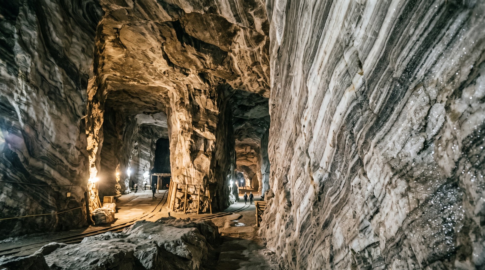 Ancient Carpathian salt mine with layered geology