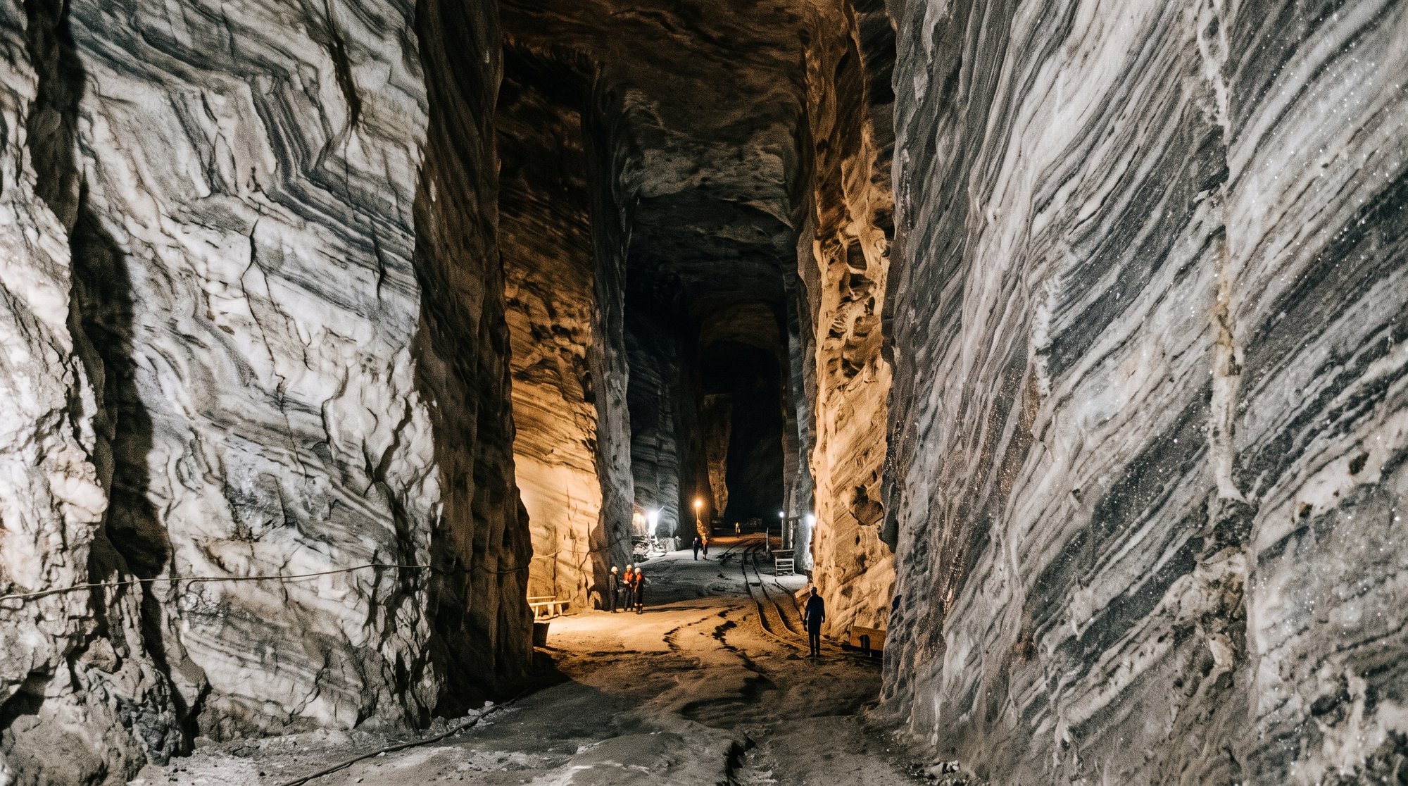 Ancient Carpathian salt mine with layered geology
